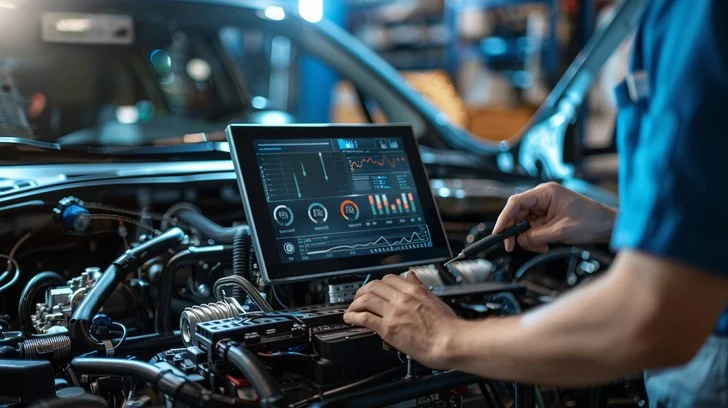 Mechanic performing engine diagnosis at BNS MOTORS, Barking, London
