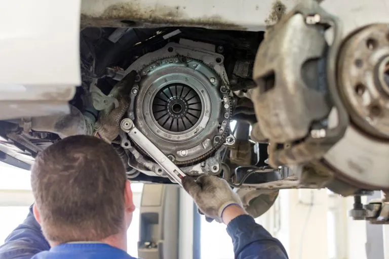 Close-up of clutch disc installation for clutch replacement Barking, London at BNS MOTORS.