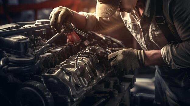 Professional mechanic performing engine repair service at BNS Motors — Car Repairs London